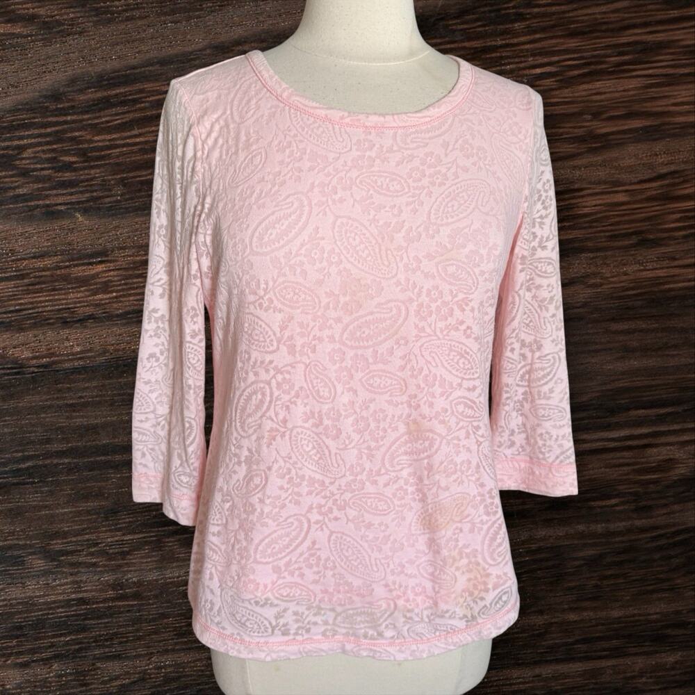 LRL Lauren Jeans Co Paisley Top Sz M Grown-up Pink Sheer Lined Green Label Beach